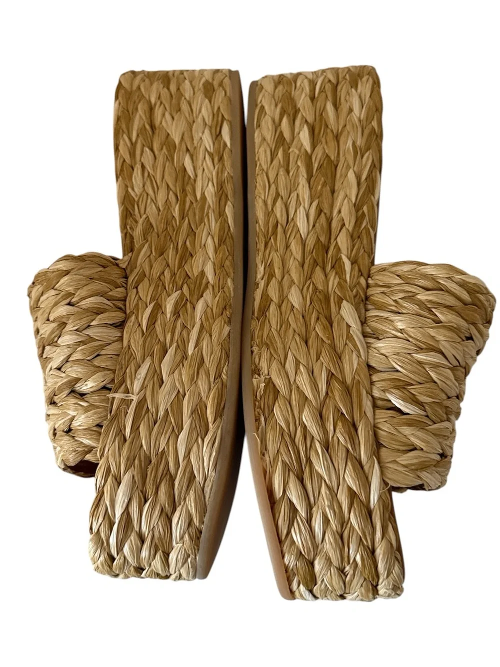 M. Gemi Simona Natural Straw Woven Platform Slide, size 10